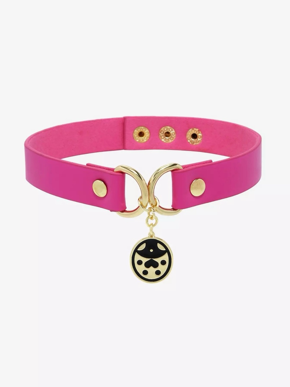 JoJo’s Pink Faux-Leather Choker Necklace with Gold Giorno Charm